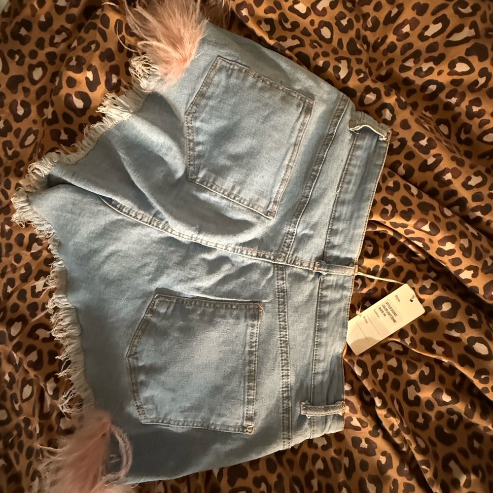 Daisy Light Blue Denim Shorts with Fringe
